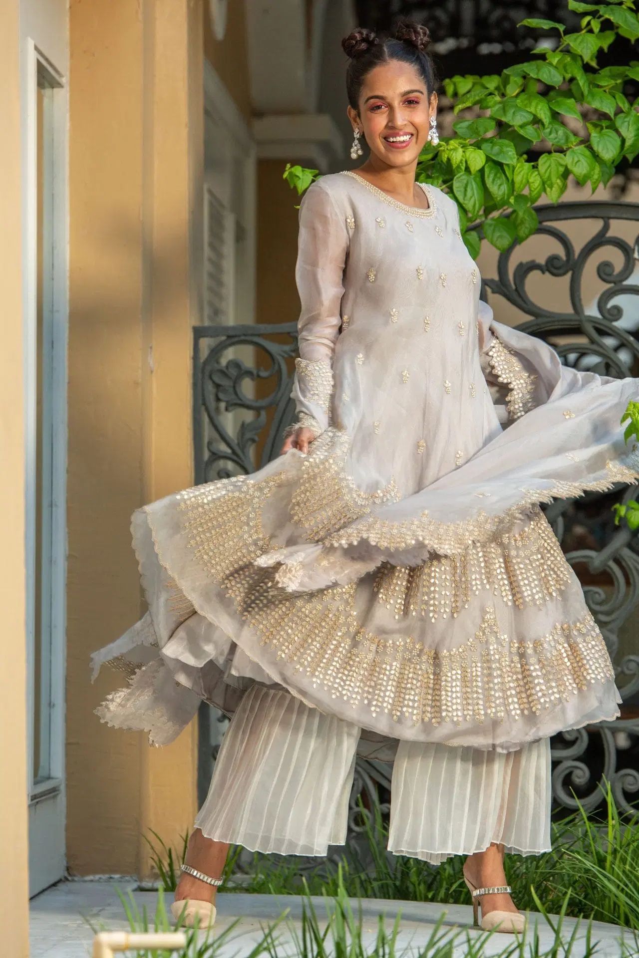 Abalone Organza Kurta With Pant and Dupatta