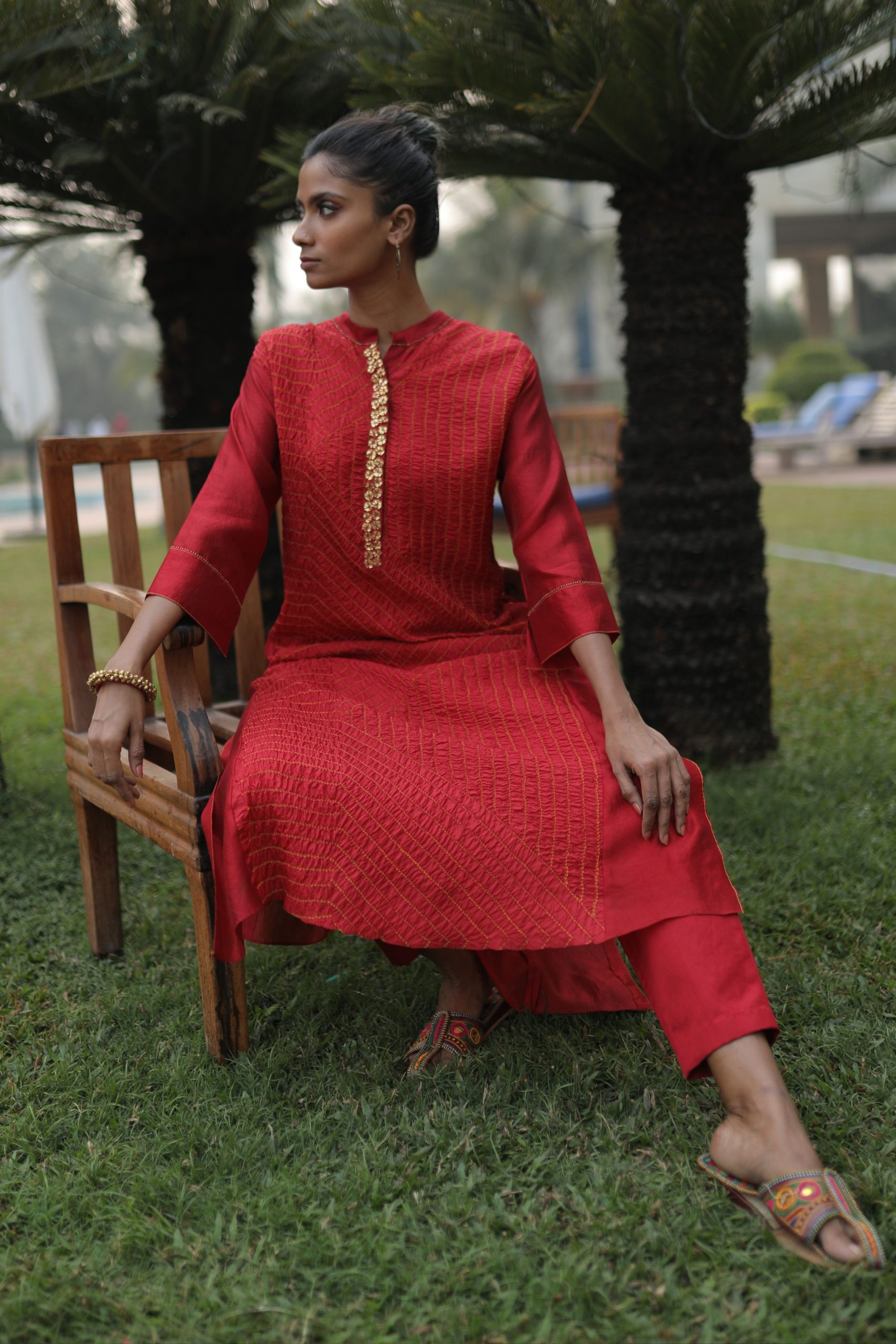 Red Bandhej Stay Rooted Kurta-1