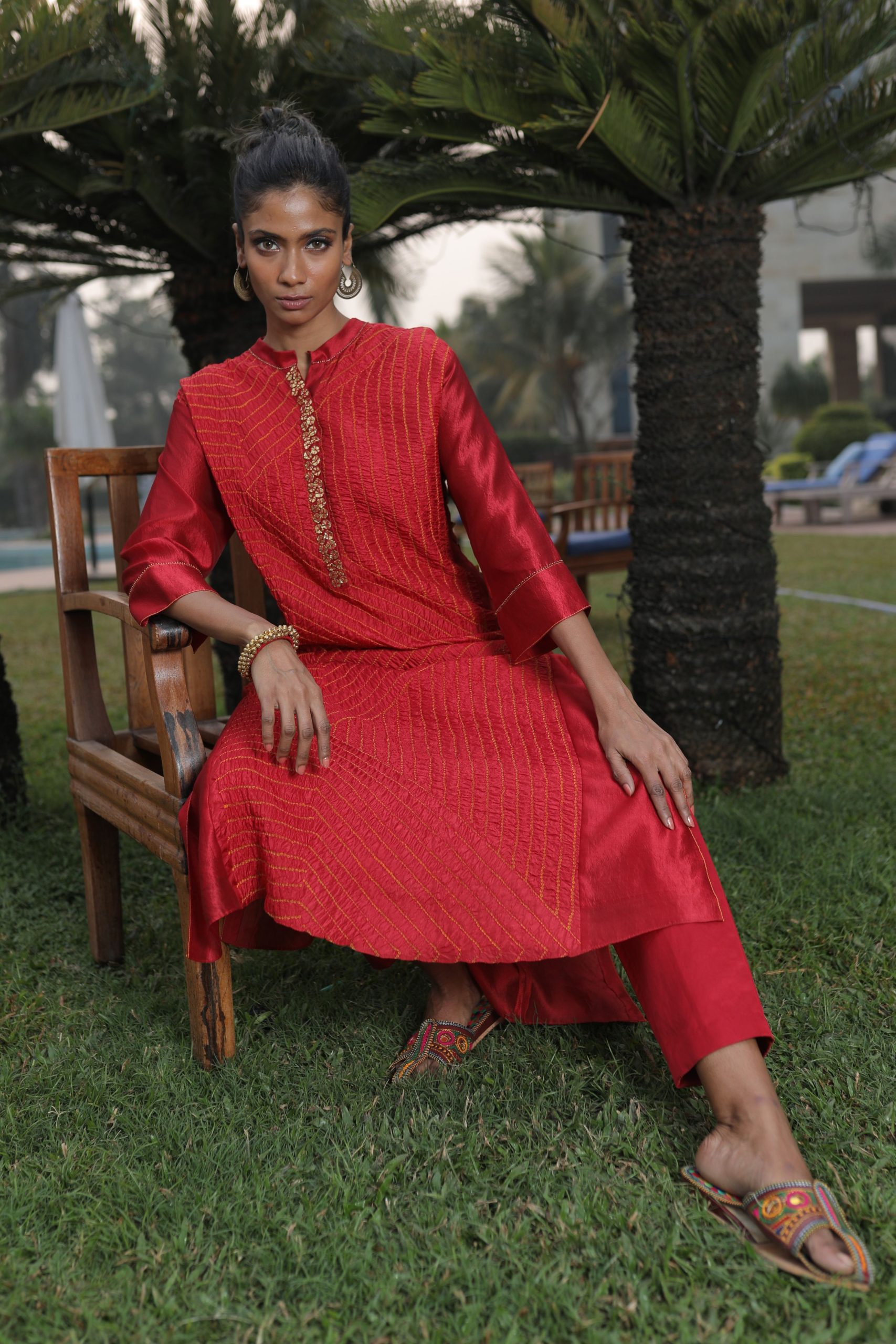 Red Bandhej Stay Rooted Kurta-2