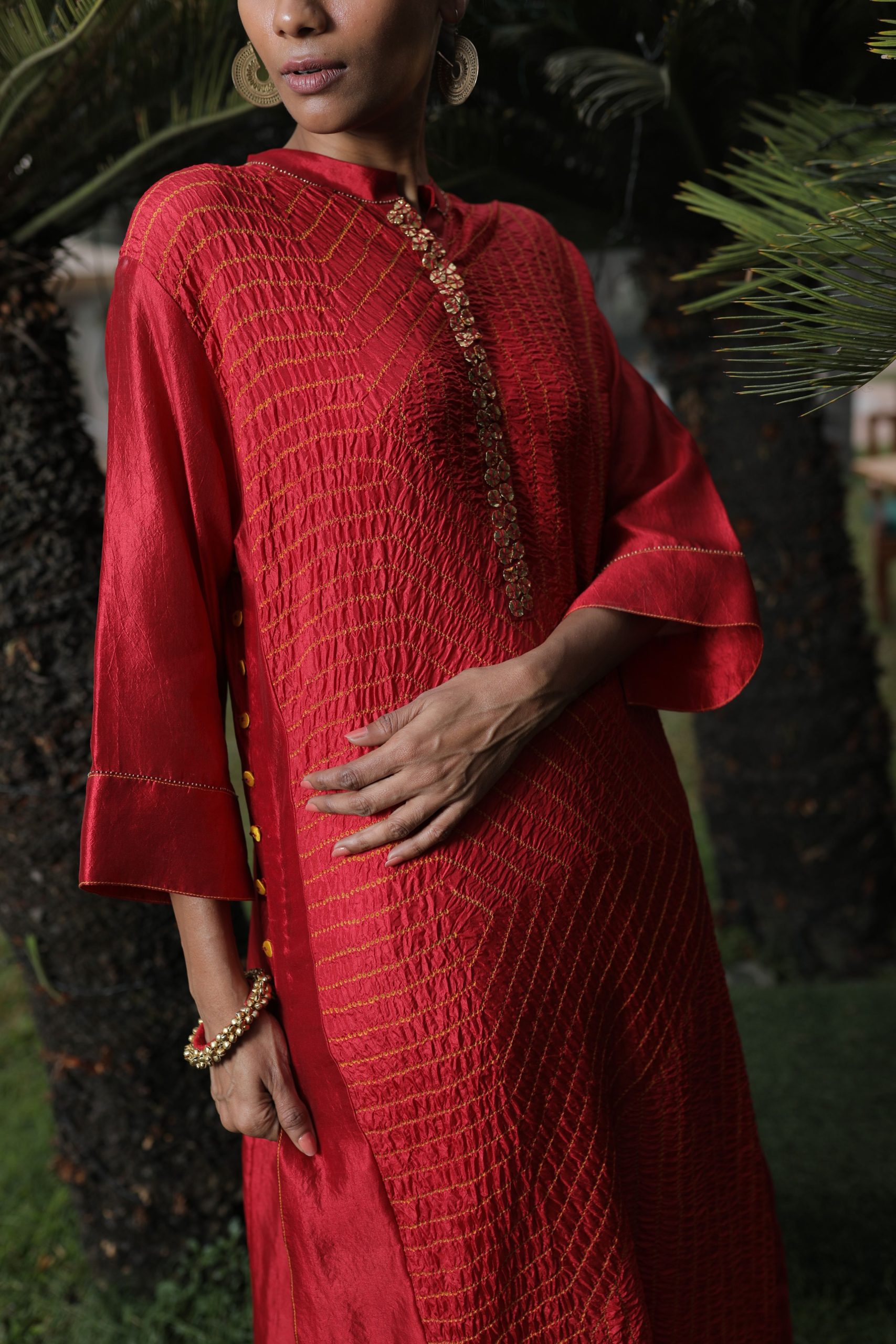 Red Bandhej Stay Rooted Kurta